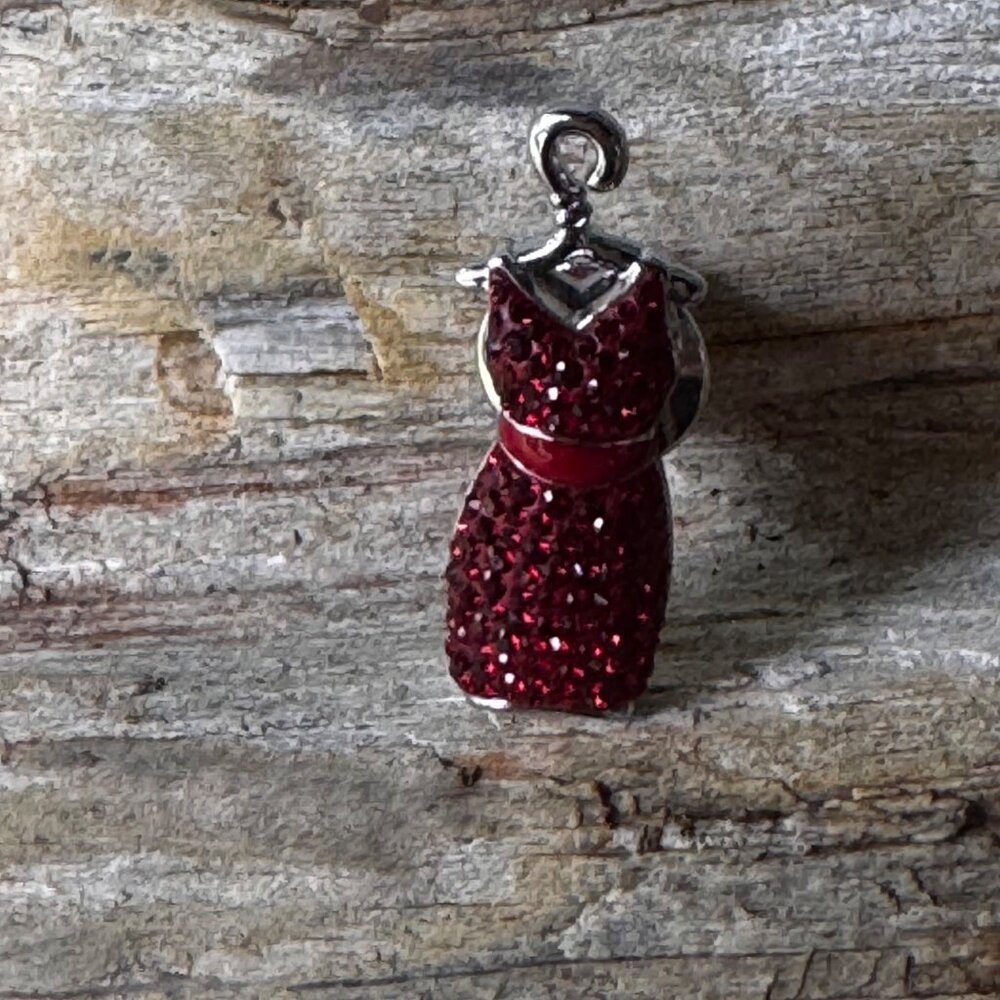 Vintage Swarovski Signed Swan Red Dress On Hanger Tack Pin - Picture 6 of 12